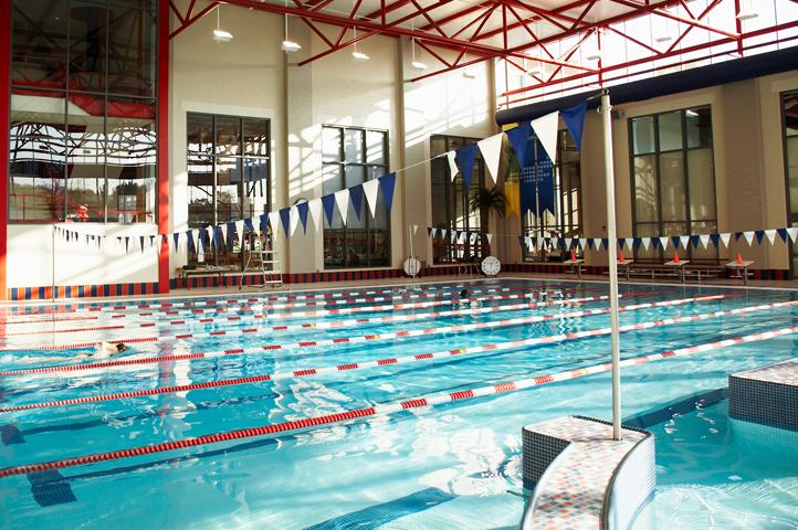 Photo of the Aquatic Center in the daytime.